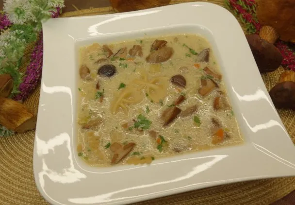 gotowa zupa grzybowa z makaronem i natką pietruszki