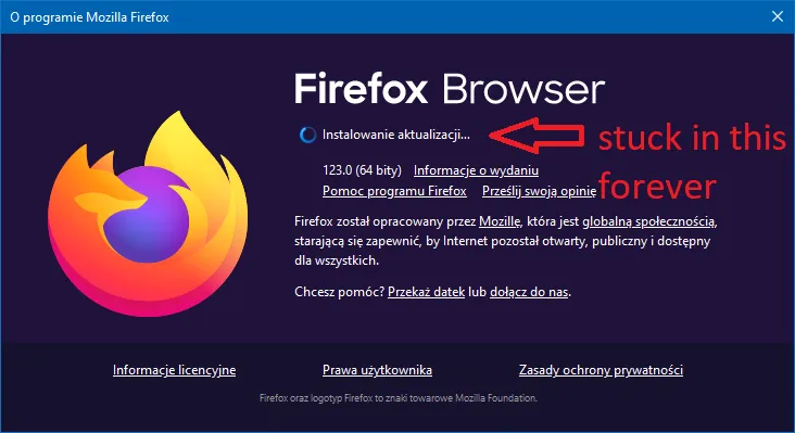 Firefox błąd aktualizacji