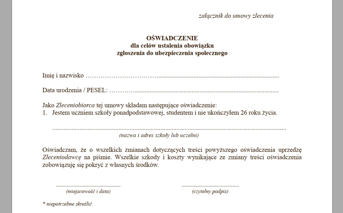 student praca umowa zlecenie