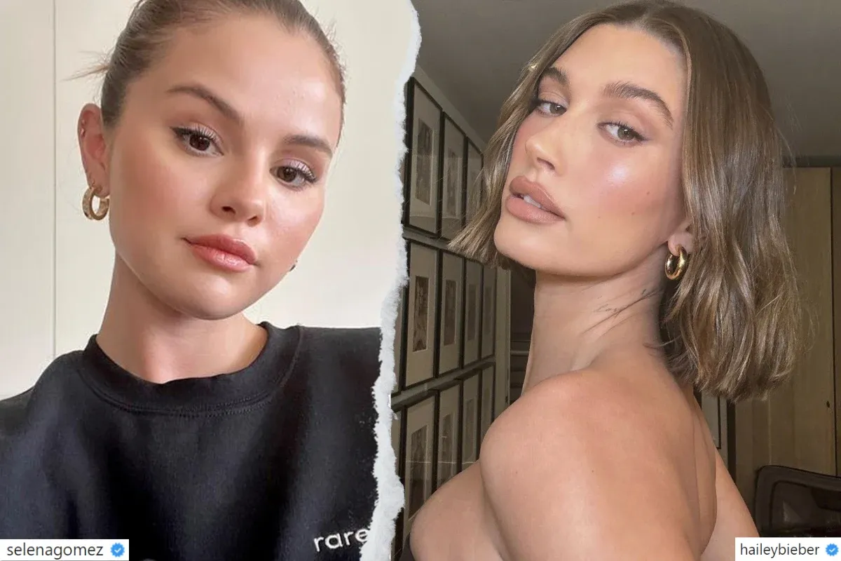 Selena Gomez i Hailey Bieber w makijażu w stylu clean girl. Obie prezentują subtelny, naturalny wygląd.