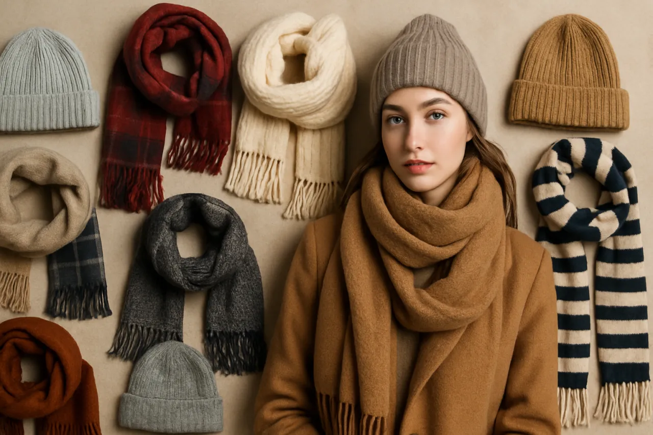 modne łączenie szalika i czapki zimowej inspiracje