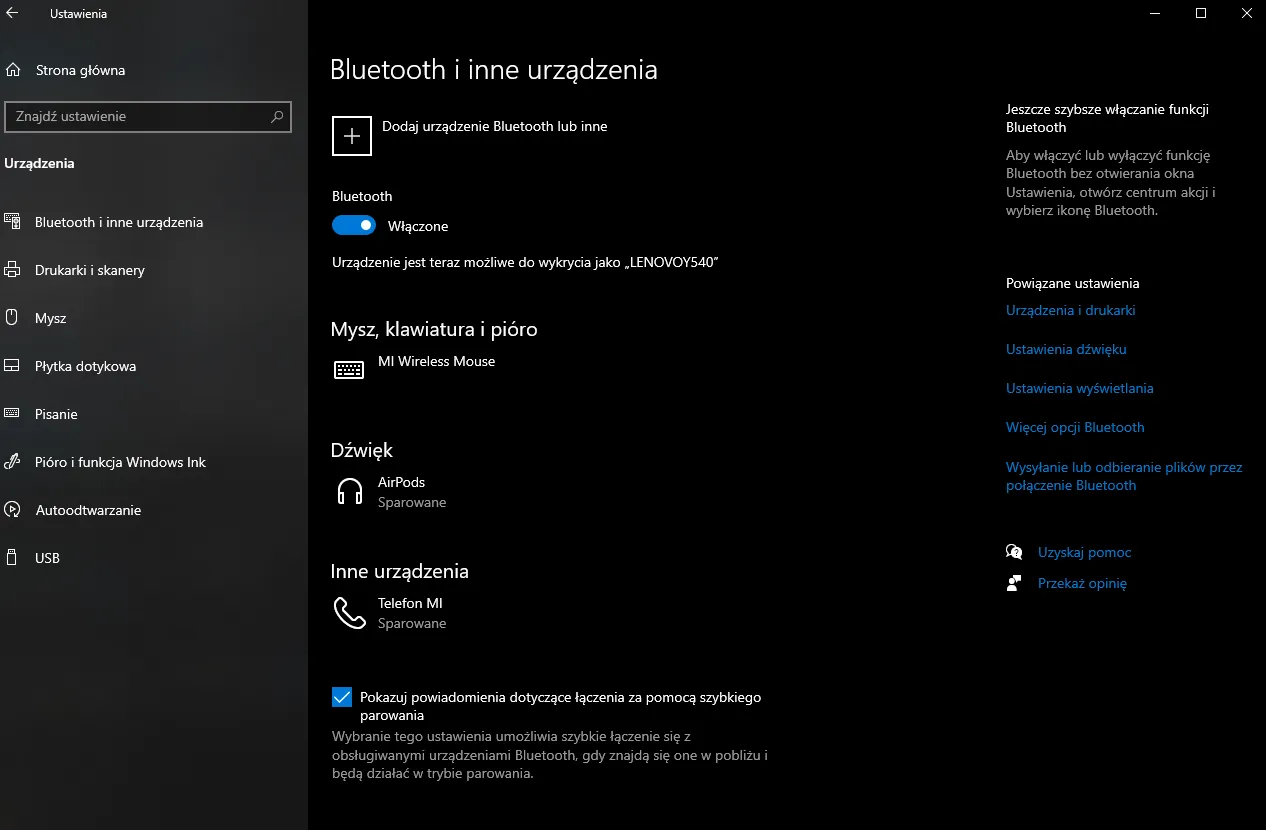 Włączanie Bluetooth Windows 10 Centrum Akcji