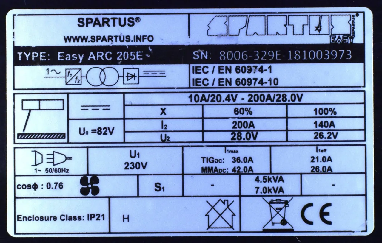 spawarka ideal tabliczka znamionowa