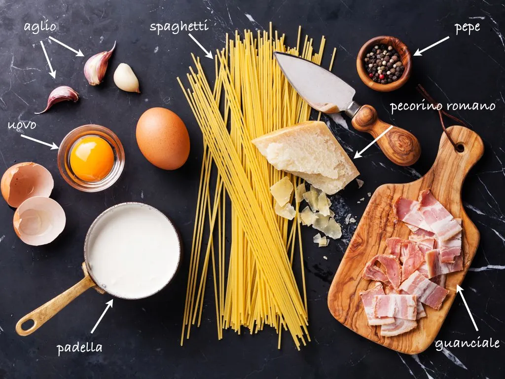 autentyczne składniki carbonara guanciale pecorino jajka
