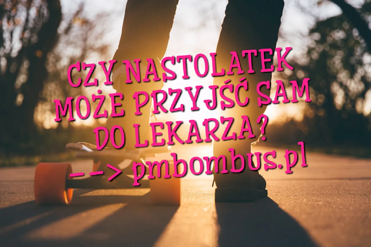 Czy 16 latek może sam iść do lekarza? Pytanie na tle zachodzącego słońca i deskorolki.