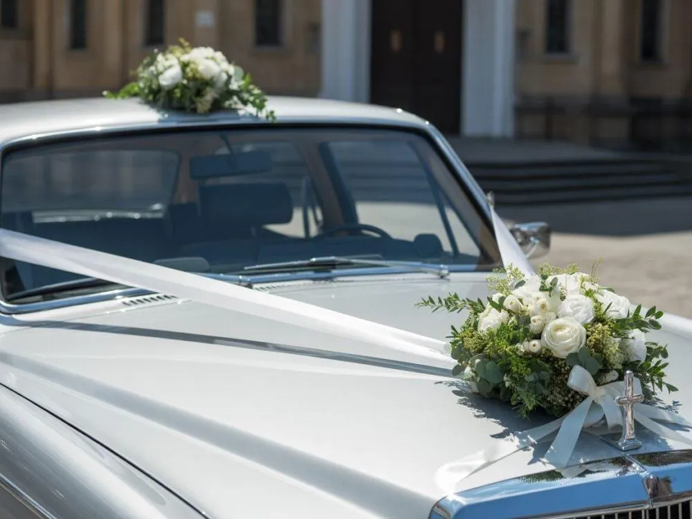 bezpieczne mocowanie dekoracji na samochodzie ślubnym przyssawki florystyczne