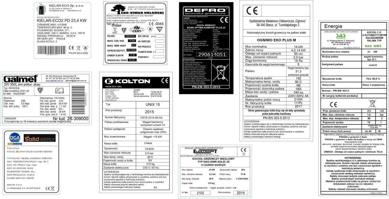 tabliczka znamionowa kocioł klasa 5