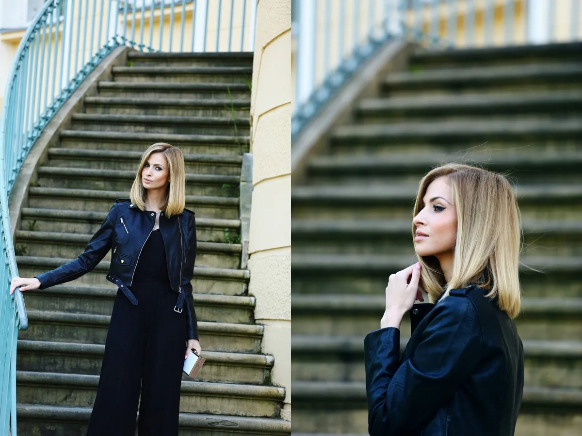 kobieta w kombinezonie i ramonesce street style