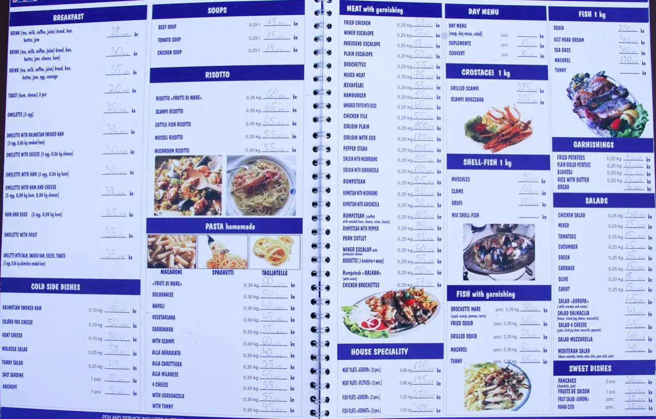 Przykładowe ceny jedzenia Chorwacja euro