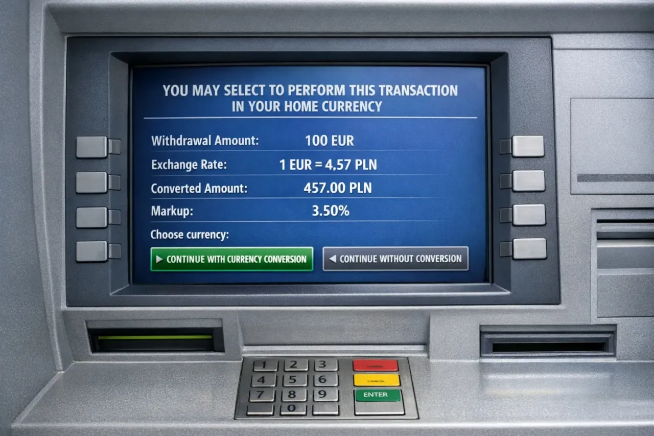 Bankomat pokazuje transakcję w EUR, ale jaka jest waluta w Niemczech? Euro. Kurs wymiany 1 EUR = 4,57 PLN.
