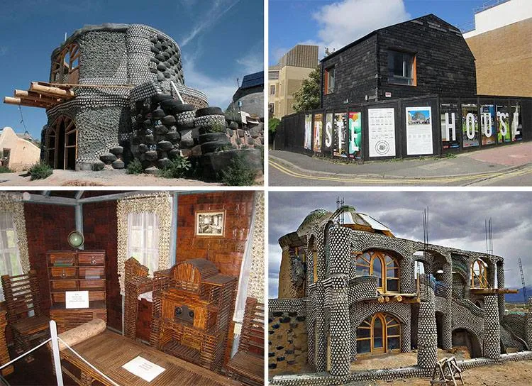 dom z recyklingu materiały budowlane kolaż