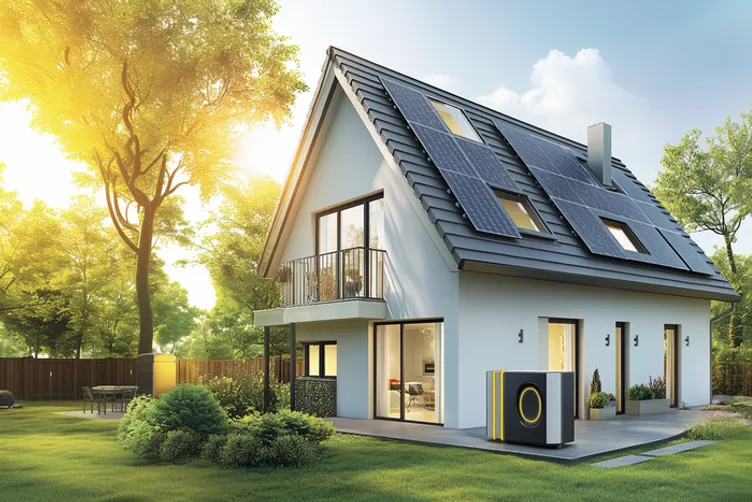 dom jednorodzinny po termomodernizacji panele pompa ciepła