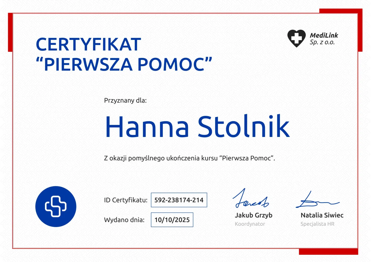 Kurs pierwszej pomocy certyfikat ważność