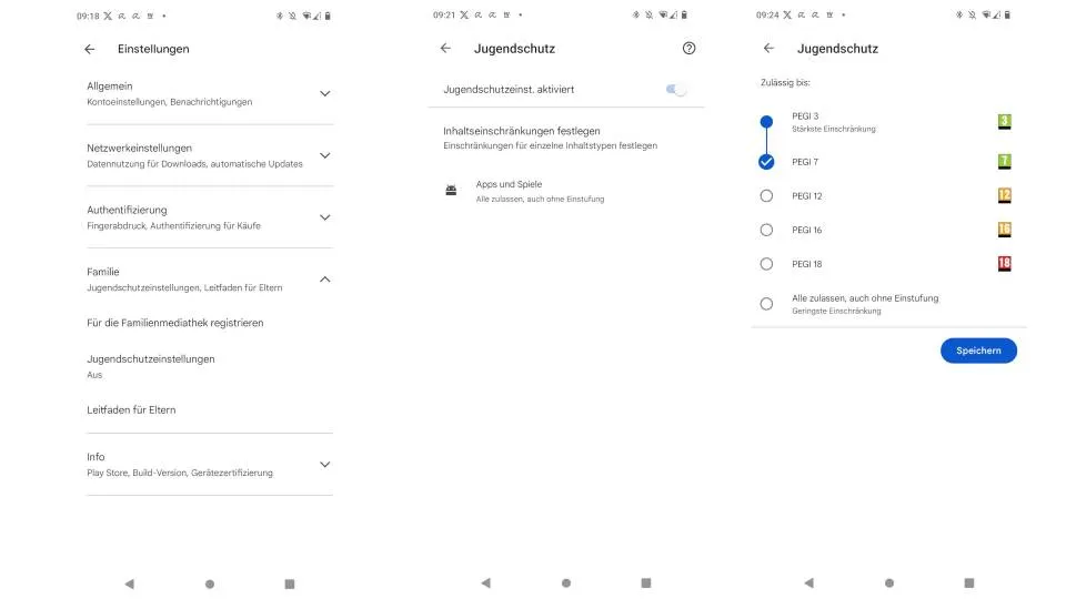 Google Play Store Jugendschutz Einstellungen