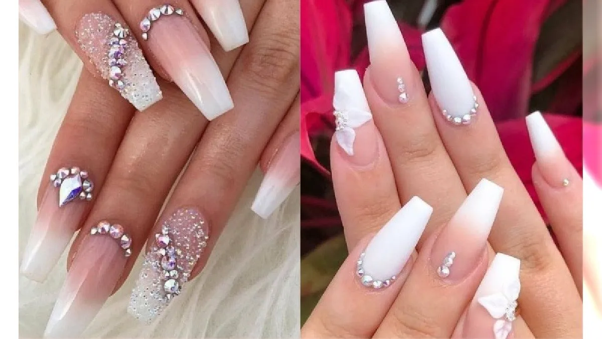 eleganckie wzory na paznokcie modern french baby boomer biżuteryjne