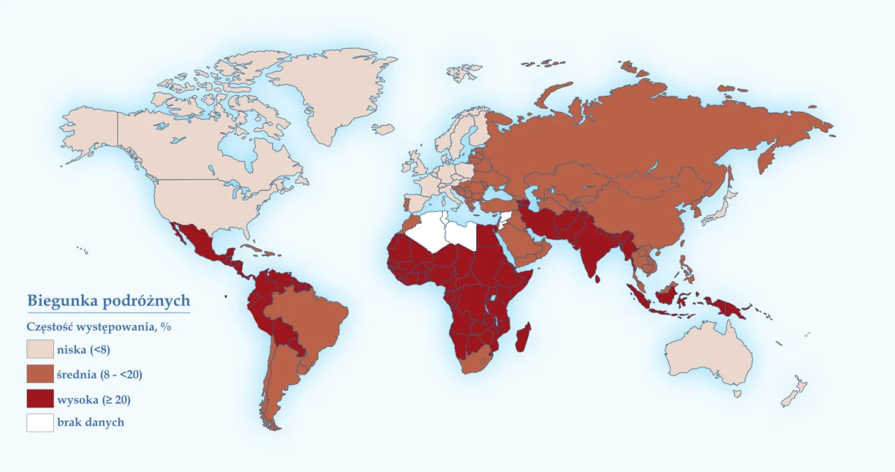 Mapa świata kraje ryzyka biegunka podr&oacute;żnych
