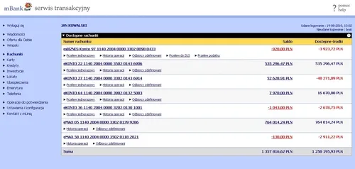 mBank serwis transakcyjny lista rachunk&oacute;w