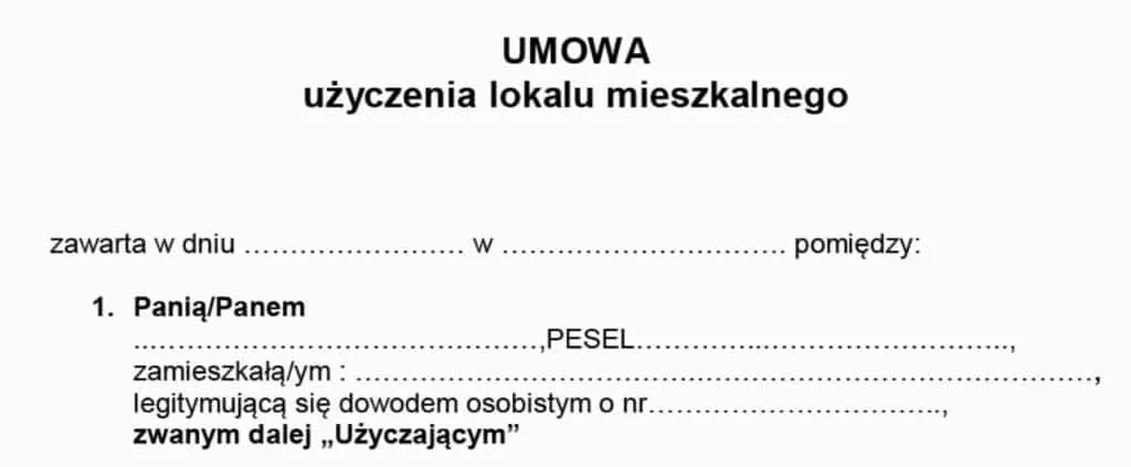 umowa użyczenia mieszkania rodzinie