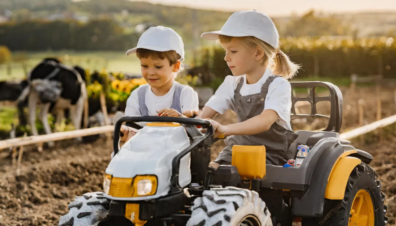 dziecko w bluzie z traktorem bawi się