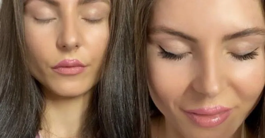 makijaż pogrubiający rzęsy przed i po