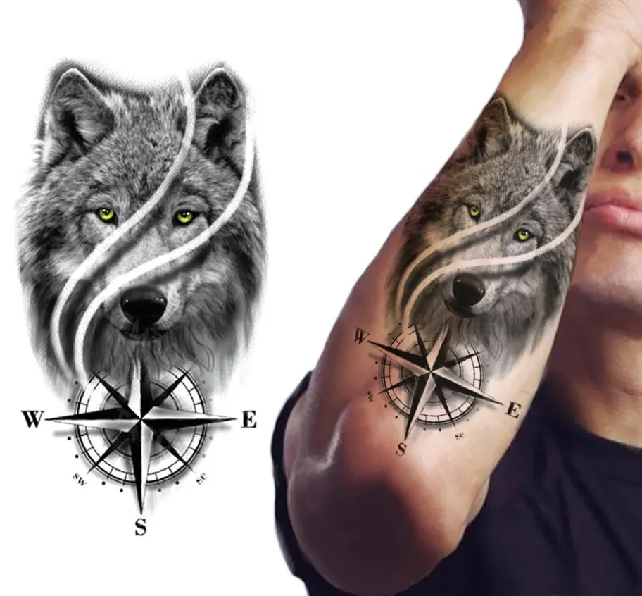 Symboliczne tatuaże: wilk, motyl, r&oacute;ża, kompas