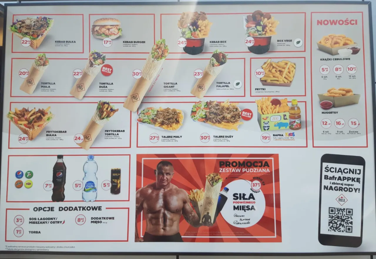 Menu Bafra Kebab: tortille, talerze, frytki, boxy, burgery, nuggetsy i napoje. Promocja 