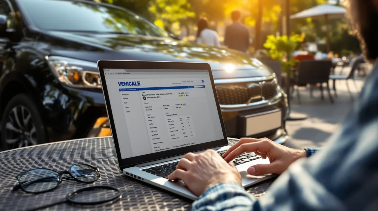 Personne utilisant un ordinateur pour trouver une huile moteur avec une plaque d'immatriculation