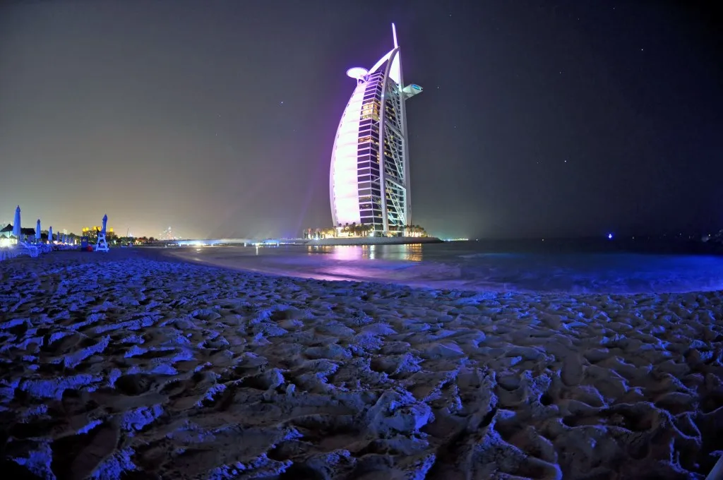 Panorama Dubaju z Burdż Chalifa i Burdż al-Arab