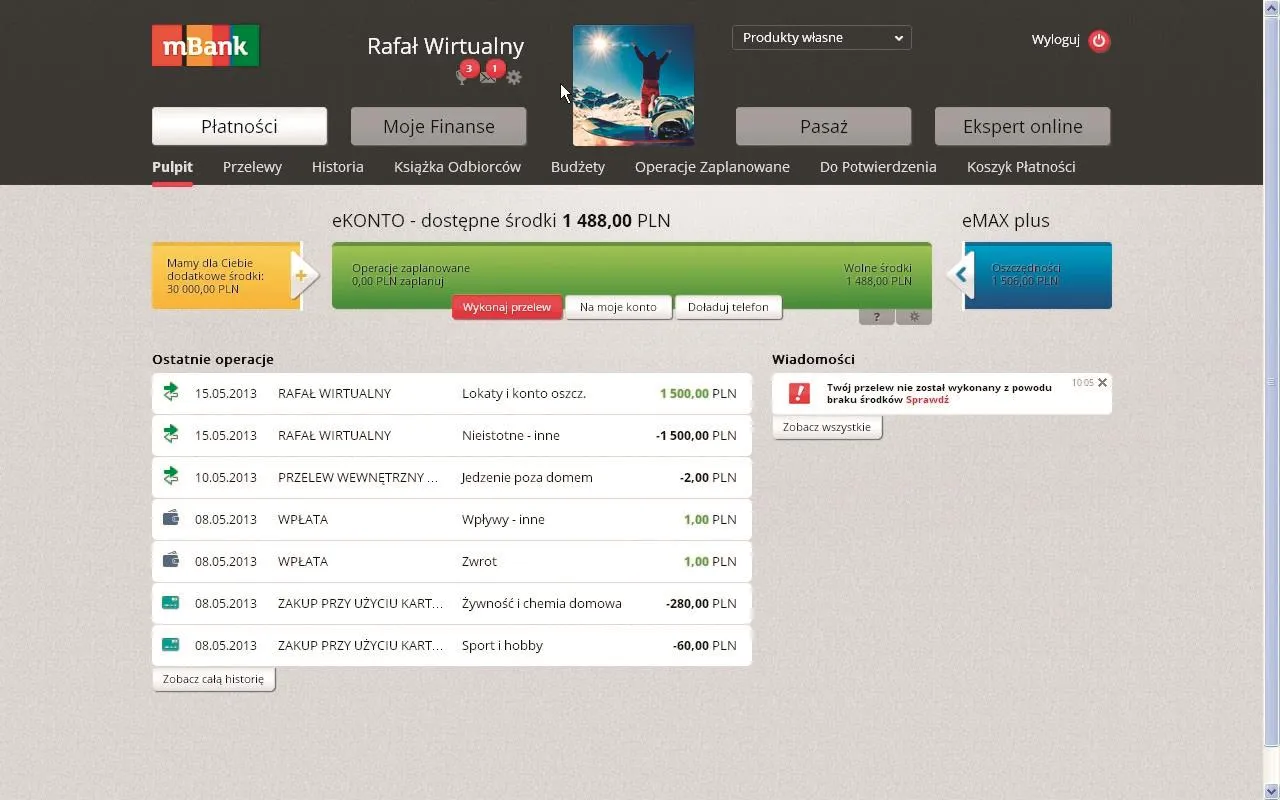 mBank serwis transakcyjny przelew wewnętrzny