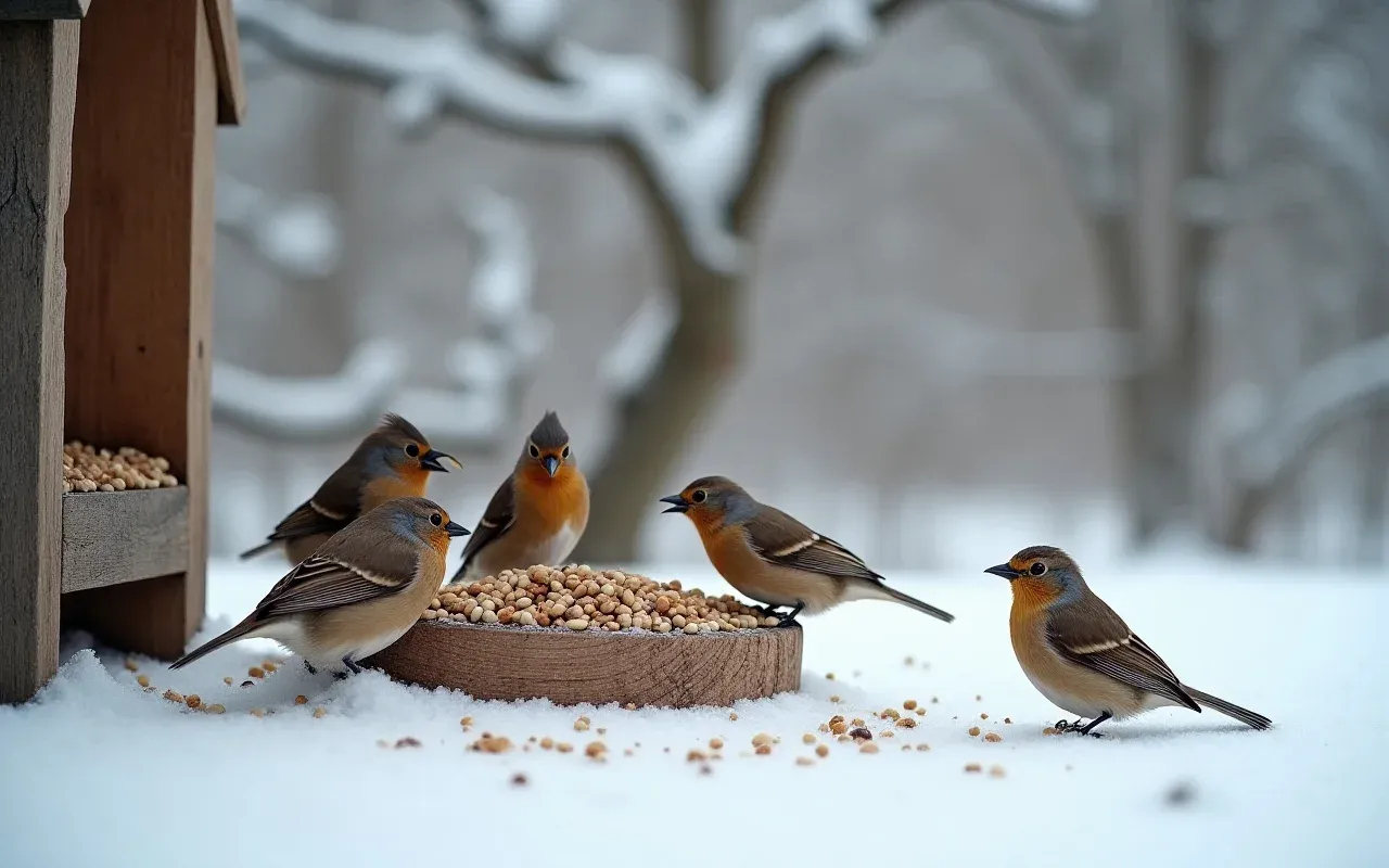 ptaki jedzące orzechy włoskie w karmniku