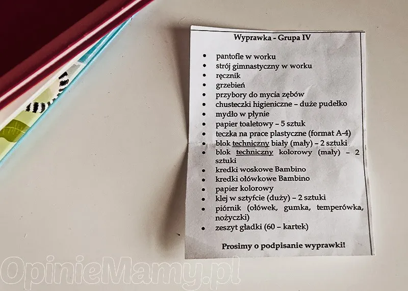 wyprawka przedszkolaka lista