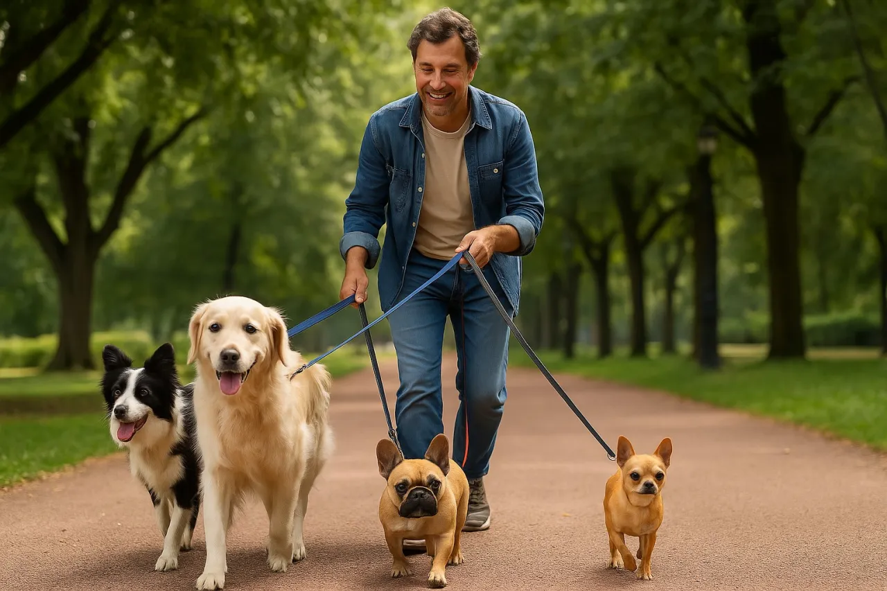 osoba zastanawiająca się nad wyborem rasy psa patrząca na kolaż zdjęć psów
