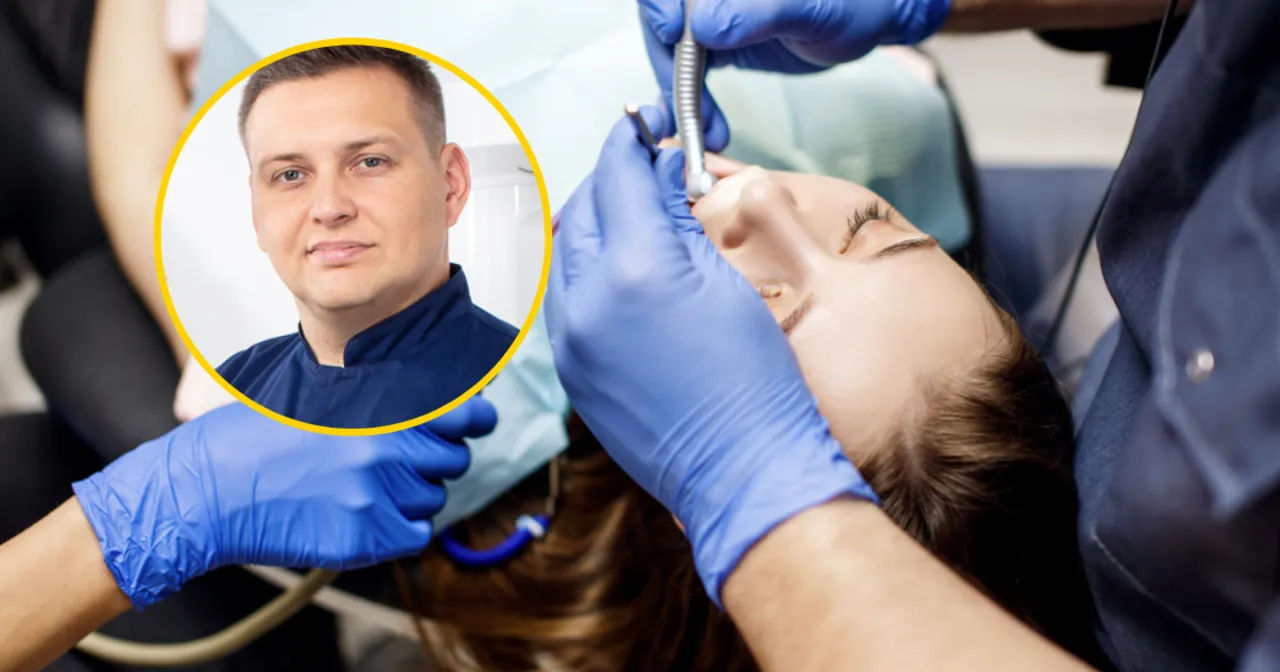 Dentysta wykonuje test na zimno zęba