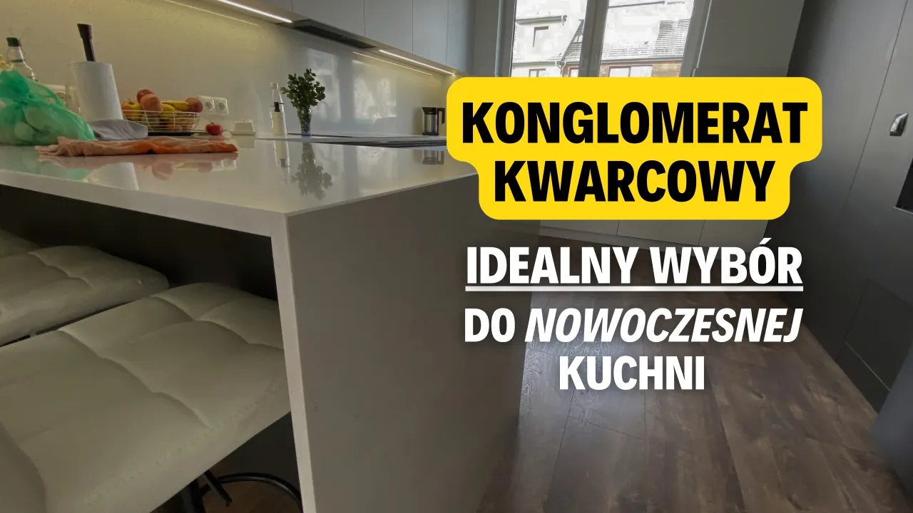 Konglomerat kwarcowy z metalicznymi drobinkami w nowoczesnej kuchni