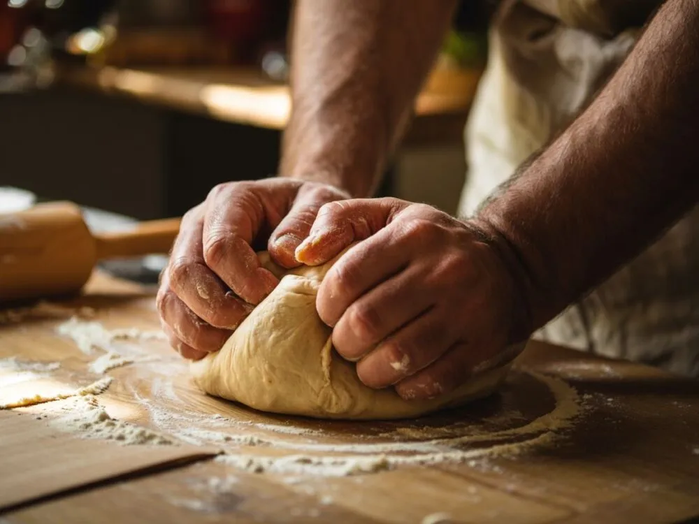 proces wyrabiania ciasta na pizzę ręcznie i mikserem