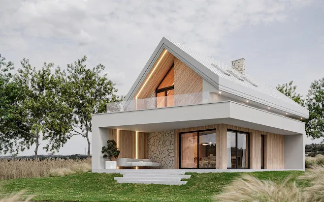 tani dom prosta bryła dach dwuspadowy