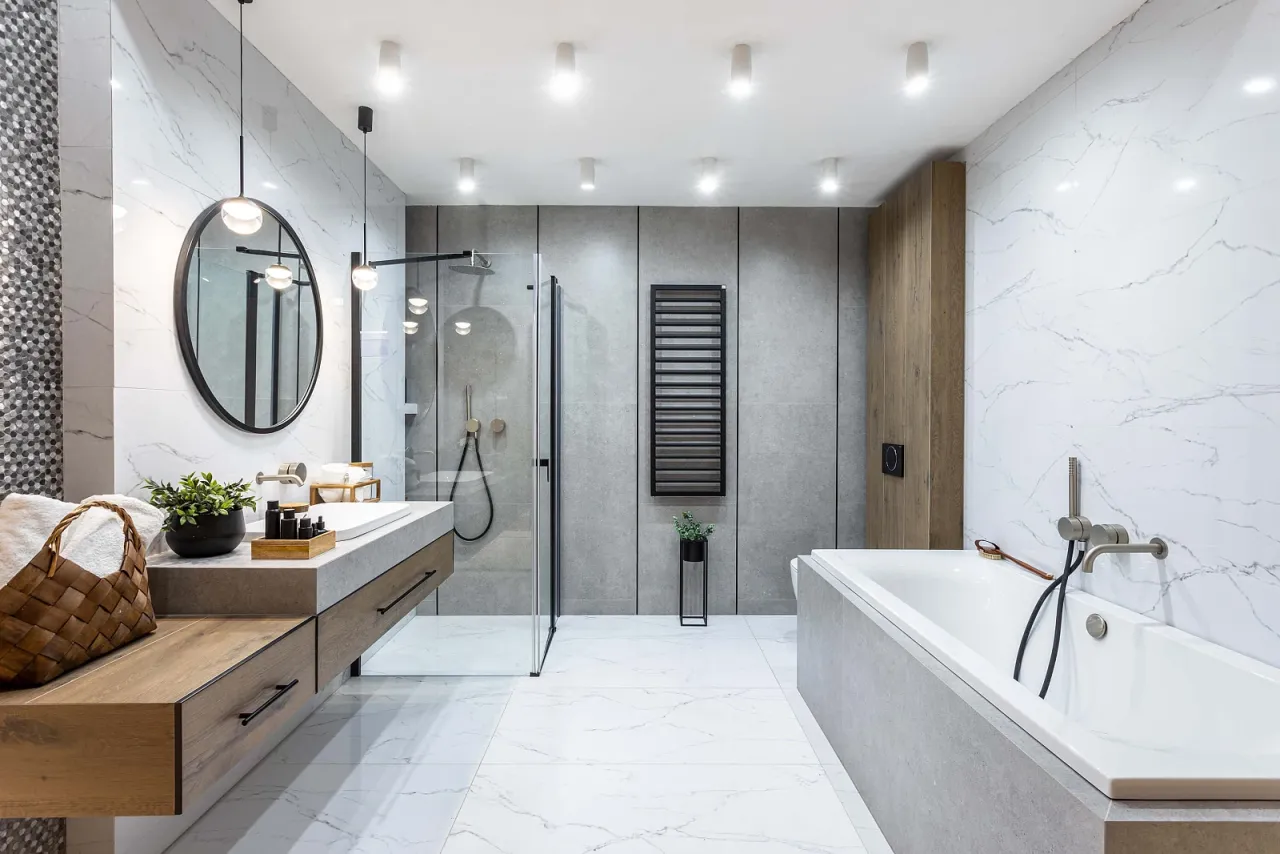 Duża łazienka podział na strefy