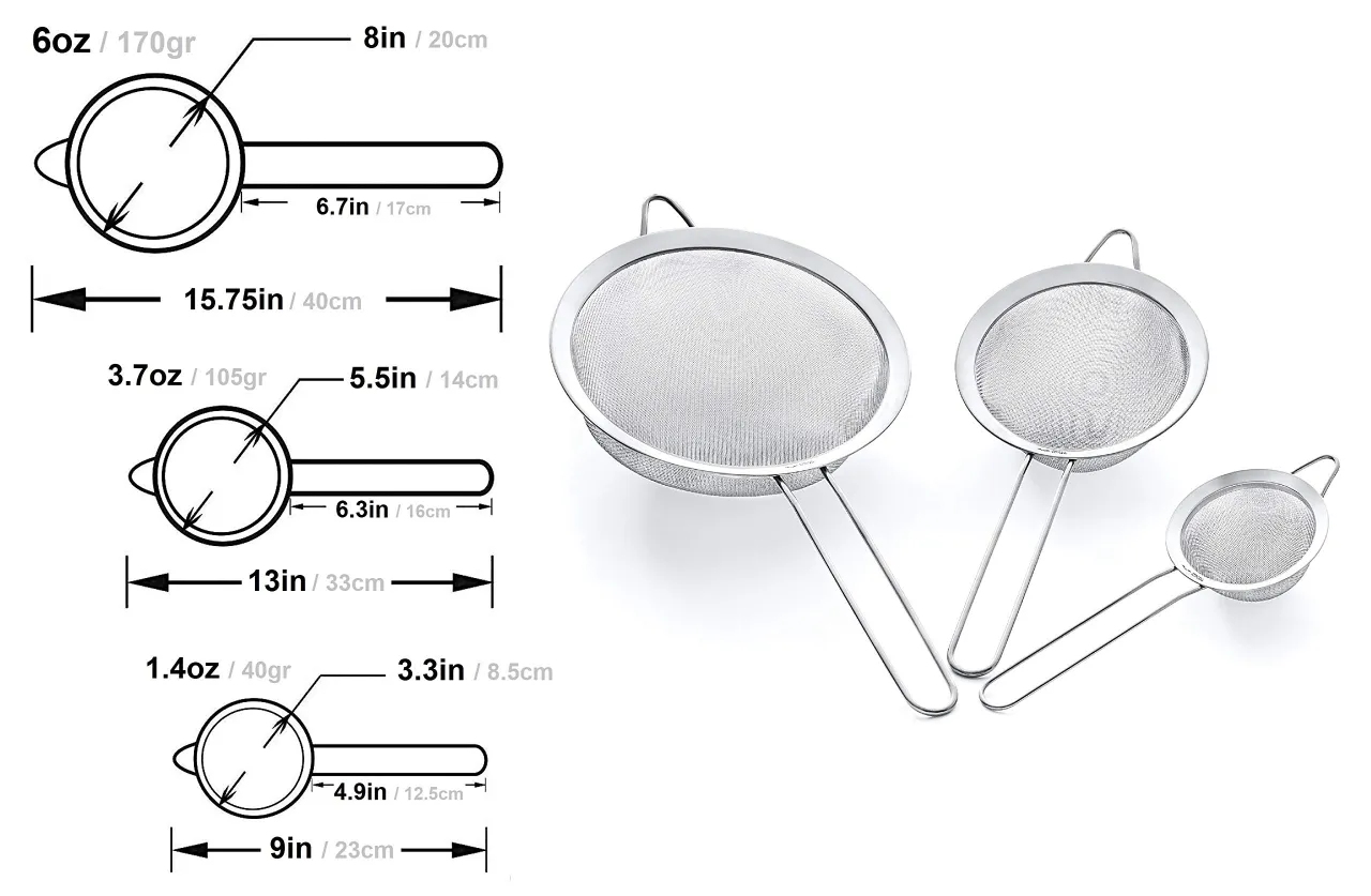 Zestaw trzech sit: duże do przesiewania mąki, średnie do cedzenia sosów, małe do herbaty. Jakie sitko do czego?
