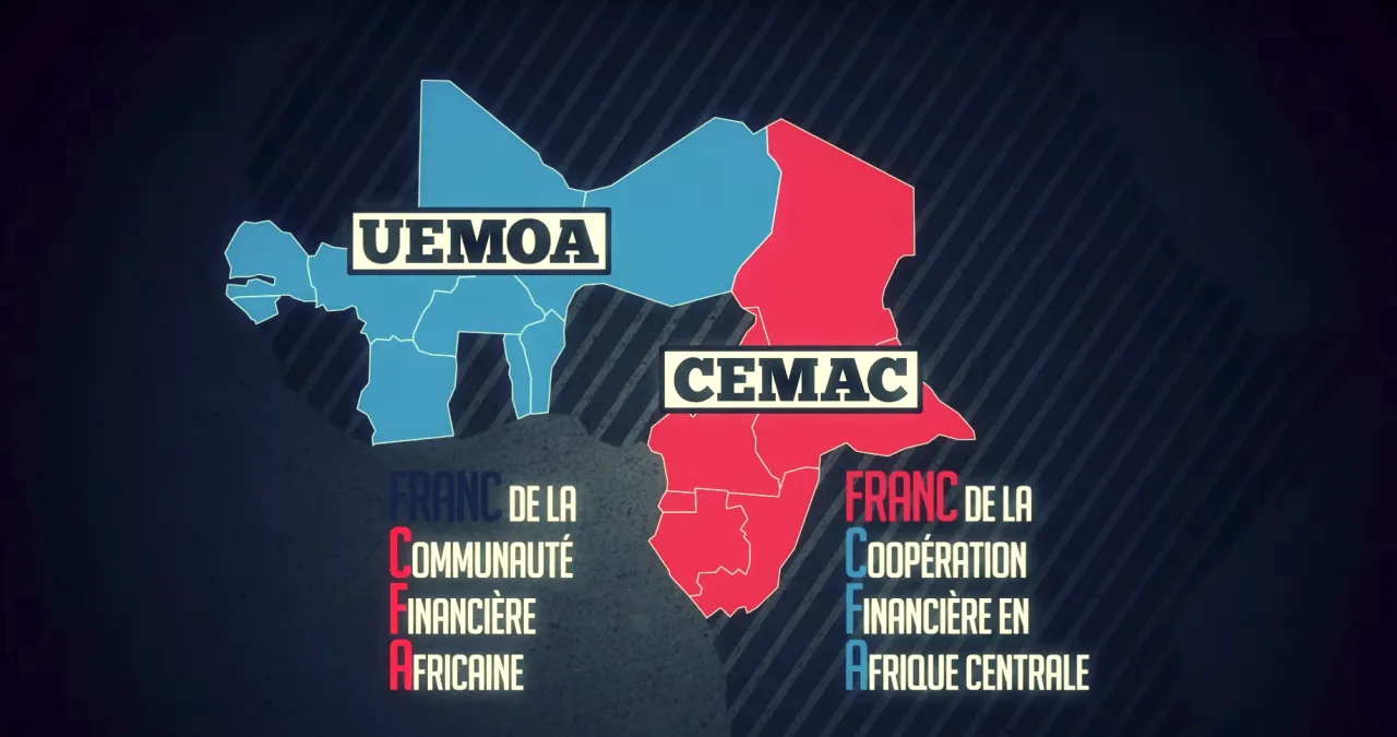 Mapa kraj&oacute;w używających franka CFA w Afryce