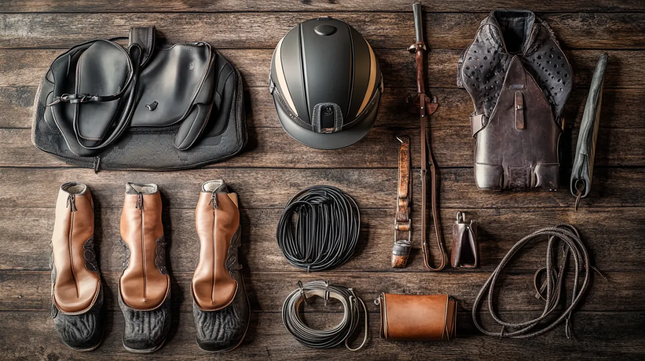 Podstawowy sprzęt jeździecki dla początkujących kask bryczesy sztyblety