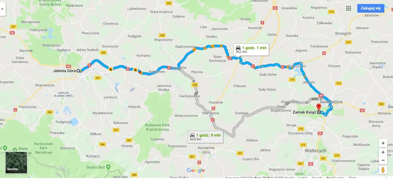 Mapa dojazdu do Stadniny Koni Książ