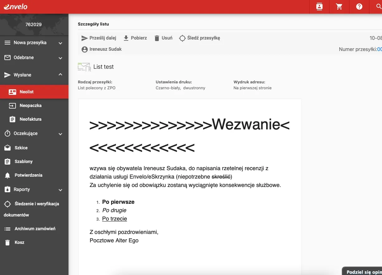 wysyłka list polecony ePUAP