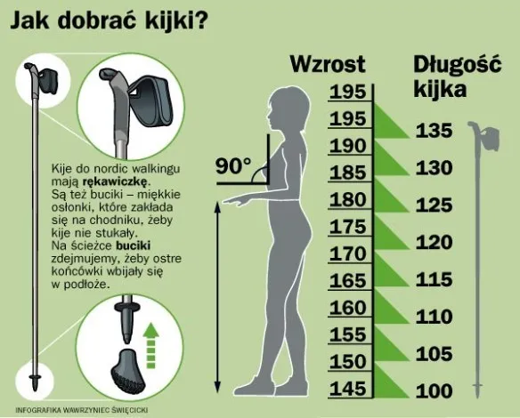 dopasowanie długości kijków trekkingowych kąt 90 stopni