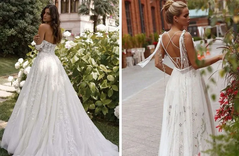 r&oacute;żne dekolty sukni ślubnych, suknia ślubna odkryte plecy