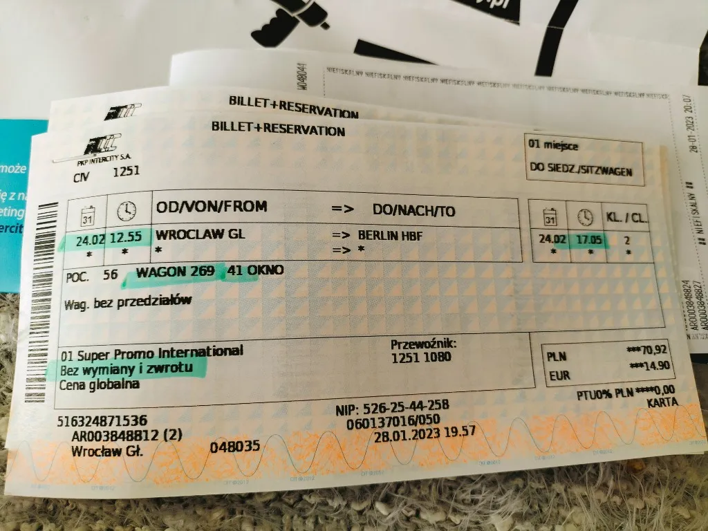 Pociąg międzynarodowy bilet papierowy