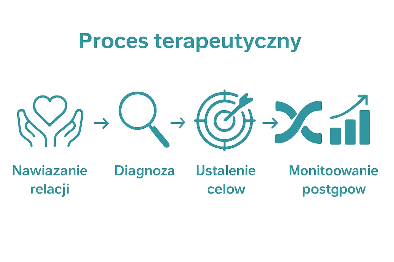 Etapy terapii dziecka z lękiem szkolnym infografika