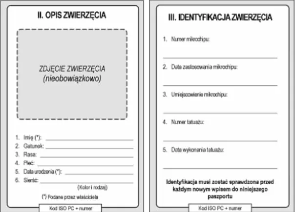 wnętrze paszportu dla psa strony