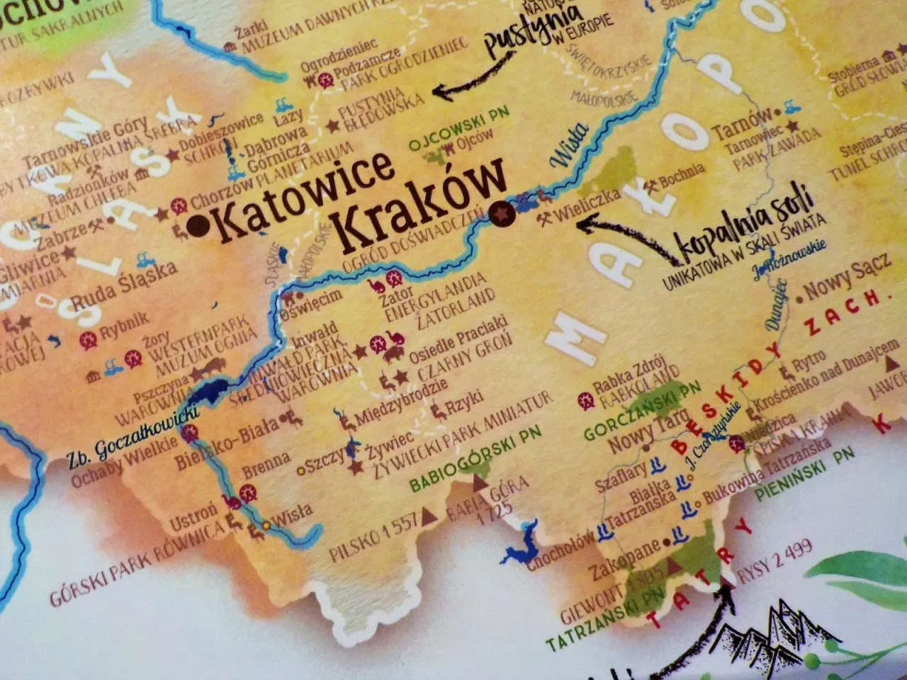 Mapa Polski z zaznaczonym Krakowem