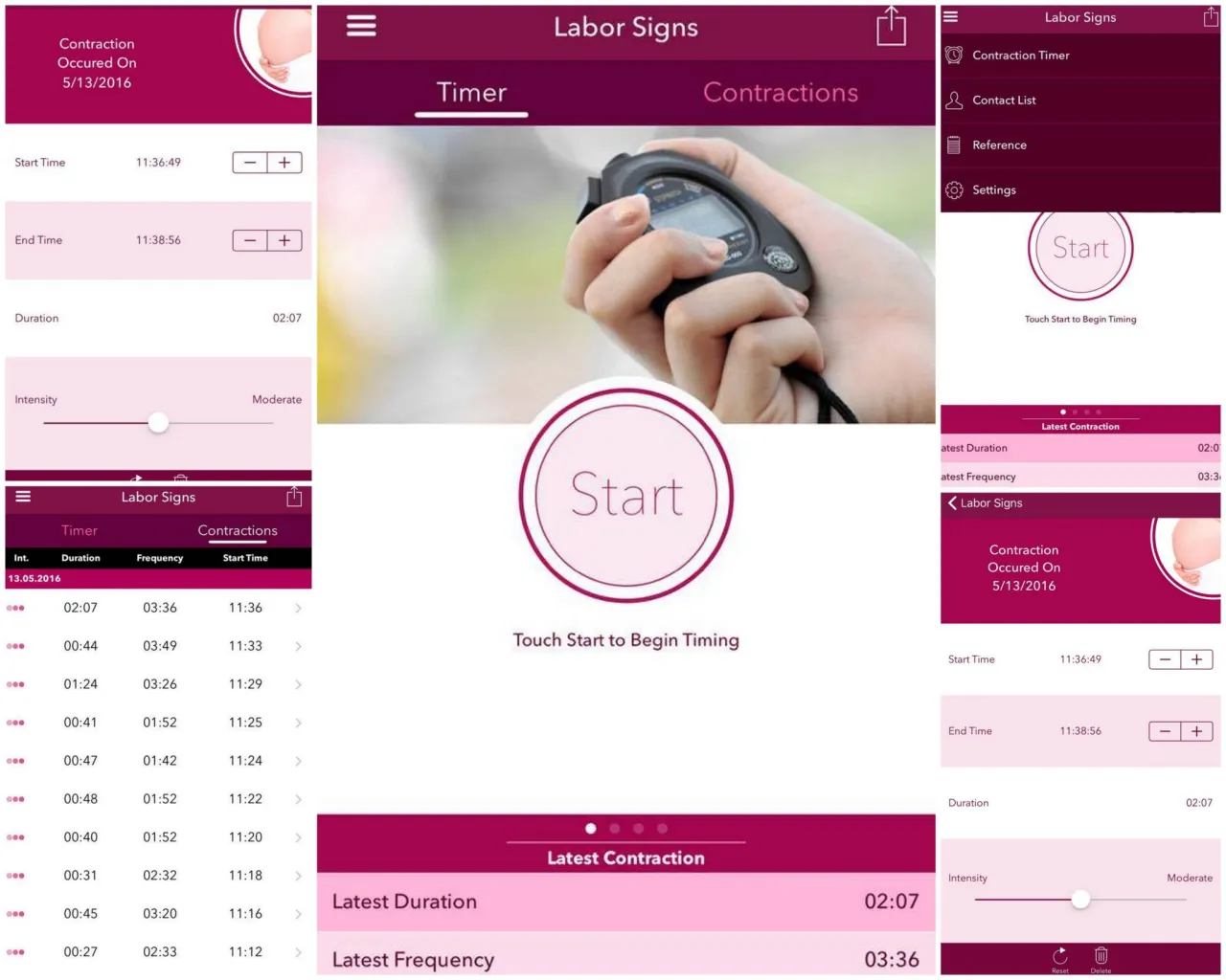 kobieta w ciąży mierzy czas skurczów, używa stopera lub aplikacji