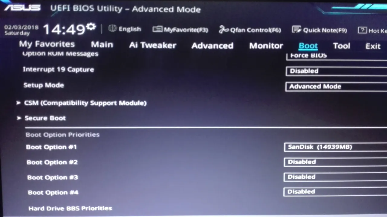 BIOS UEFI boot order settings